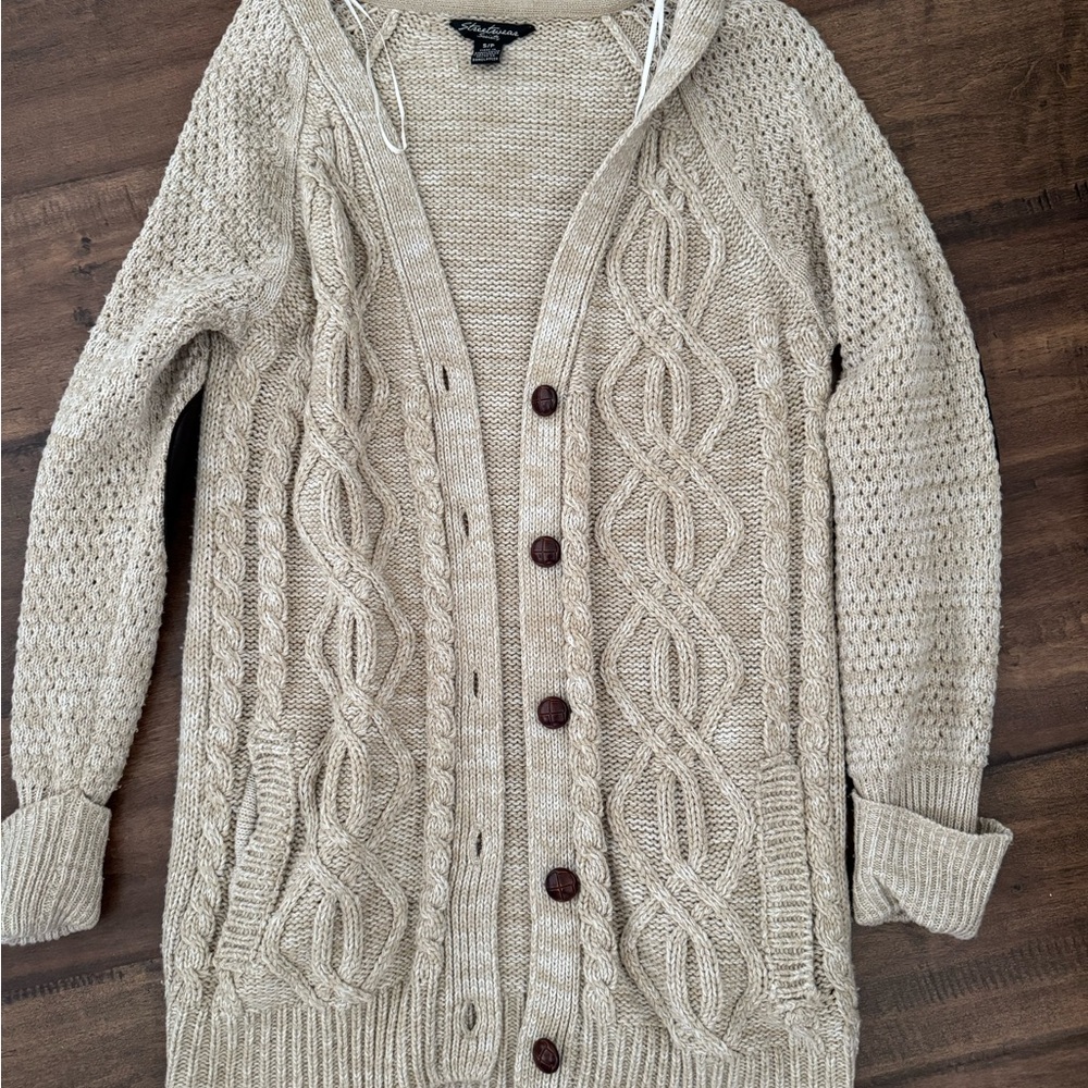 Women's Beige Cable Knit Cardigan